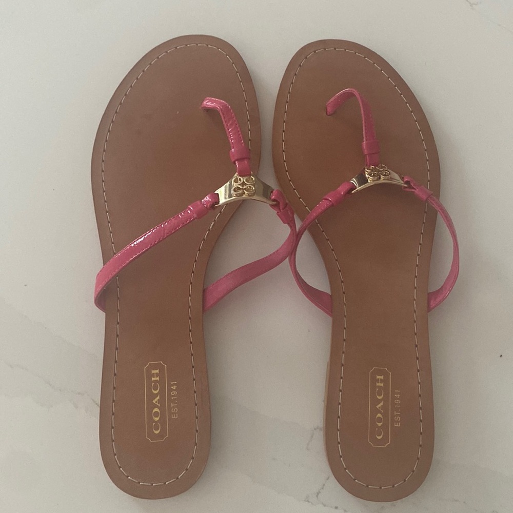 Coach leather pink flip flops size 8.5